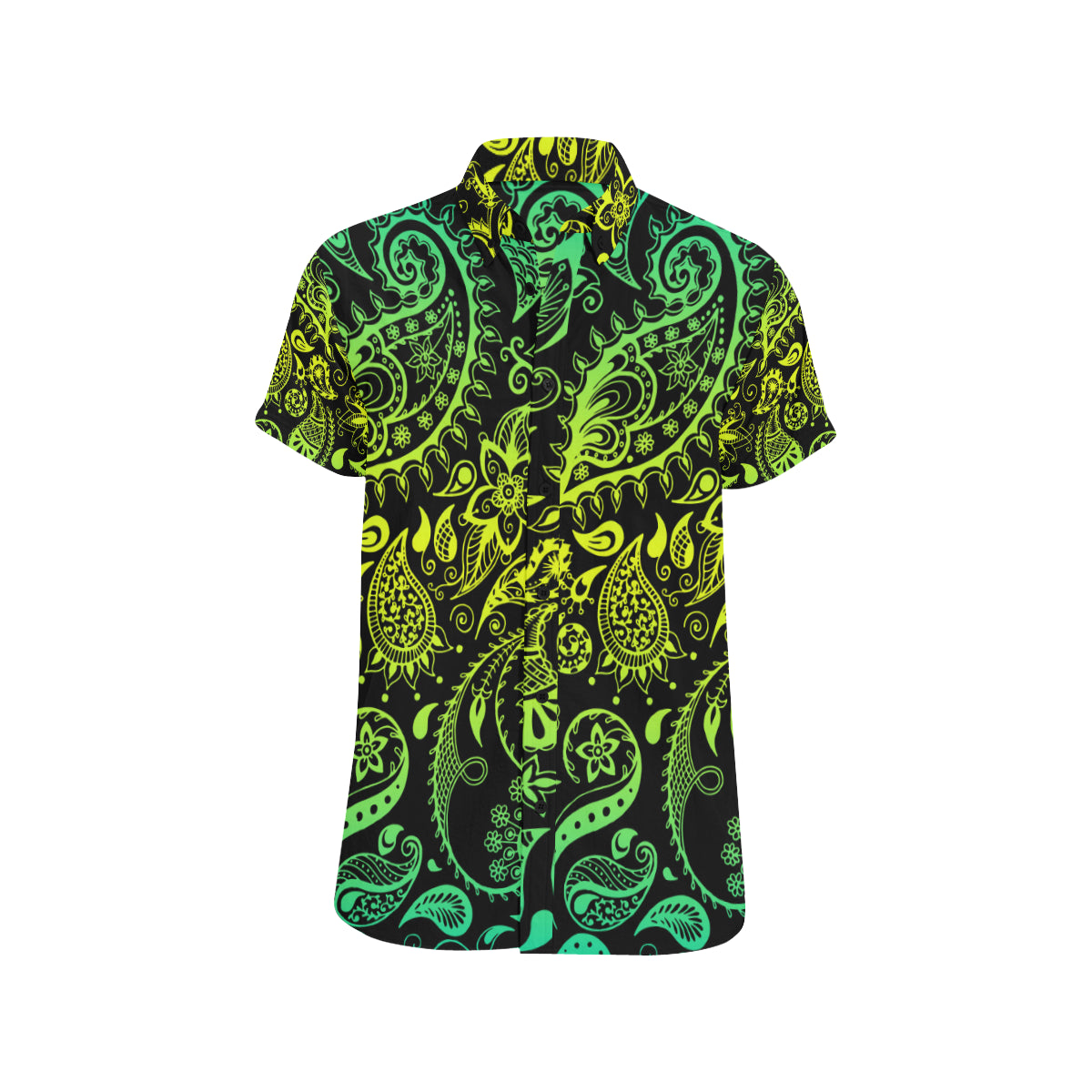 Paisley Green Design Print Men's Short Sleeve Button Up Shirt