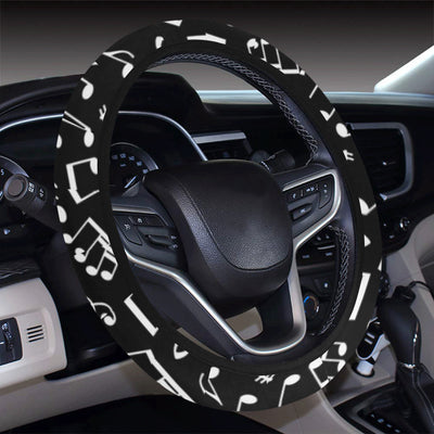 Music Note Black white Themed Print Steering Wheel Cover with Elastic Edge