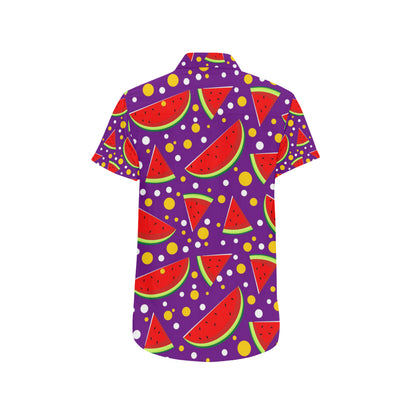 Watermelon Pattern Print Design WM010 Men's Short Sleeve Button Up Shirt