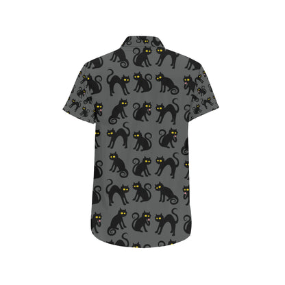 Black Cat Cute Print Pattern Men's Short Sleeve Button Up Shirt