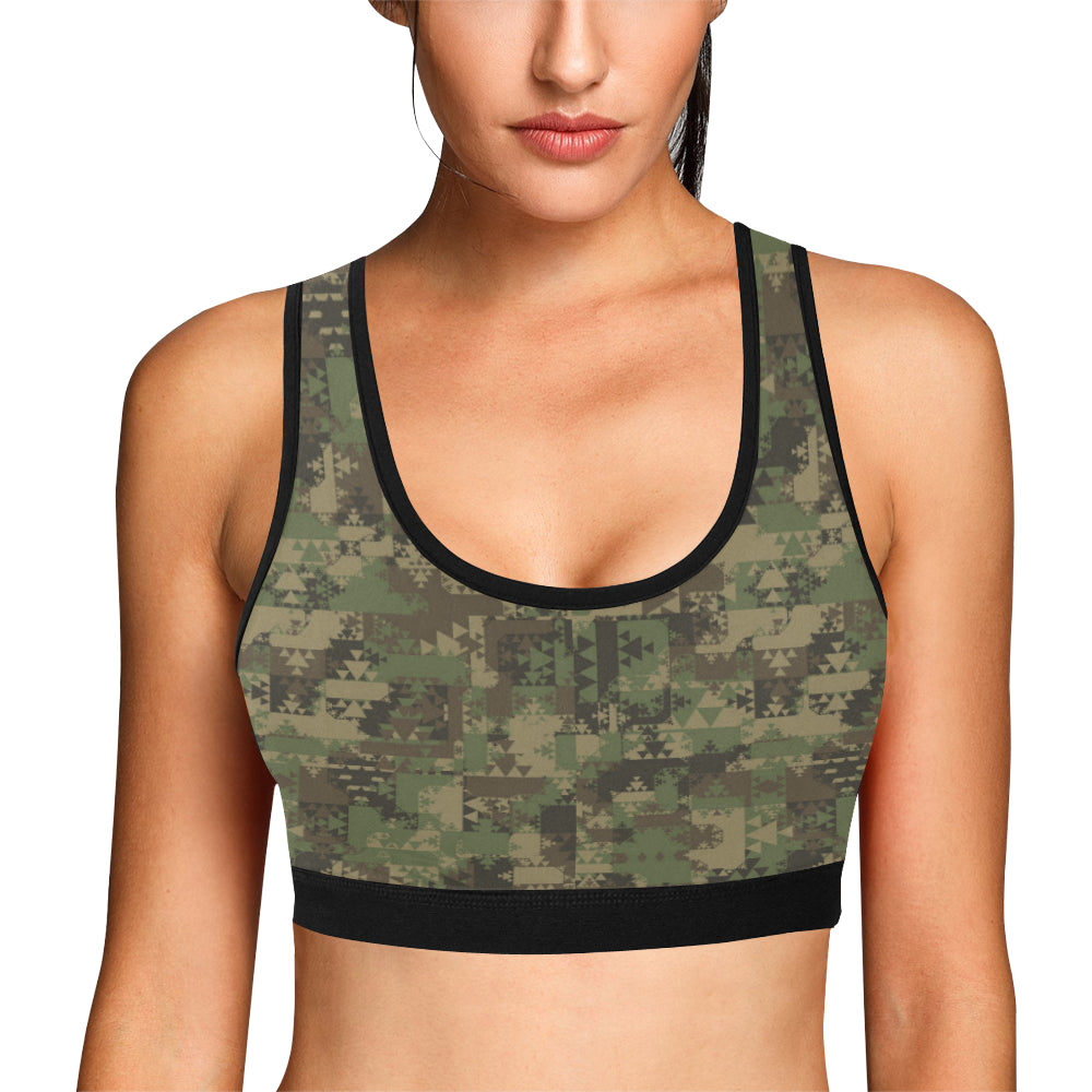 Camouflage Aztec Green Army Print Sports Bra