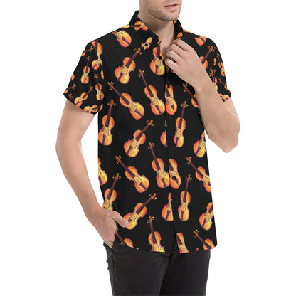 Violin Pattern Print Design 04 Men's Short Sleeve Button Up Shirt