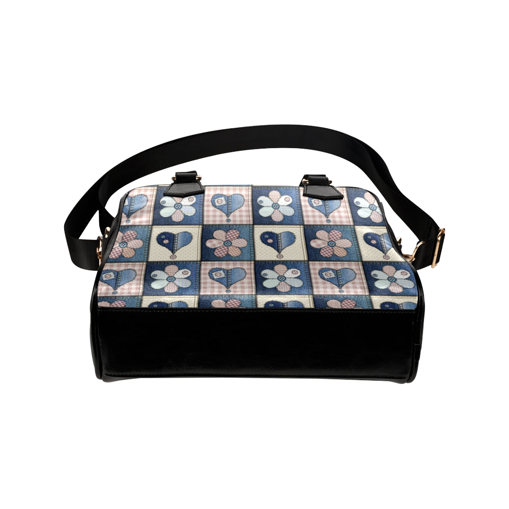 Patchwork Heart Flower Pattern Print Design 01 Shoulder Handbag