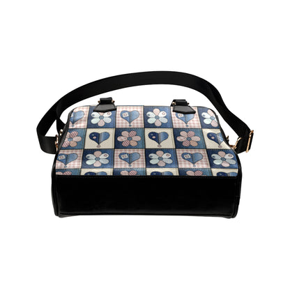 Patchwork Heart Flower Pattern Print Design 01 Shoulder Handbag