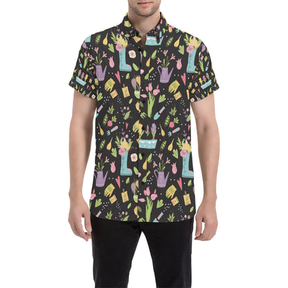 Gardening Pattern Print Design G03 Men's Short Sleeve Button Up Shirt