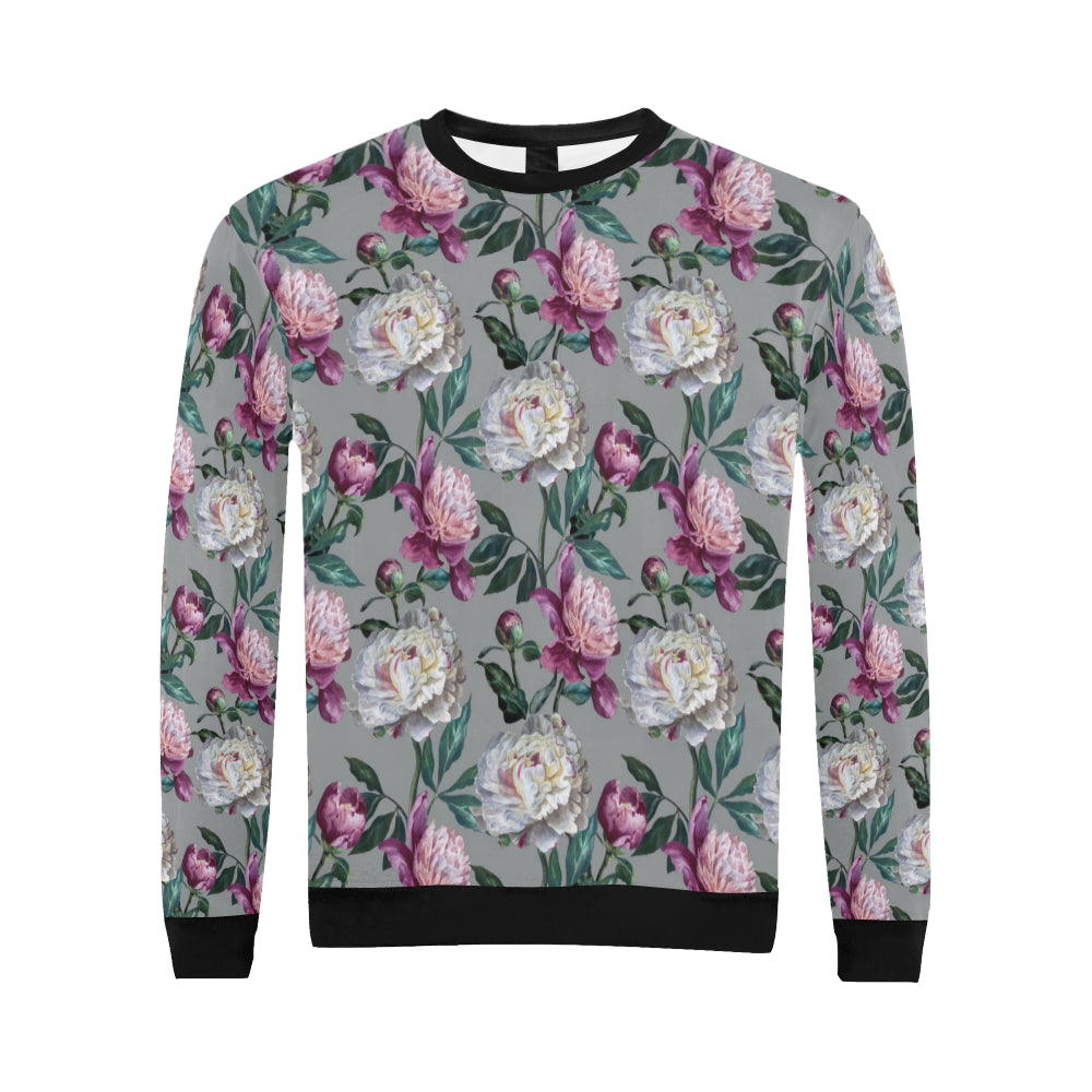 Peony Pattern Print Design PE01 Men Long Sleeve Sweatshirt