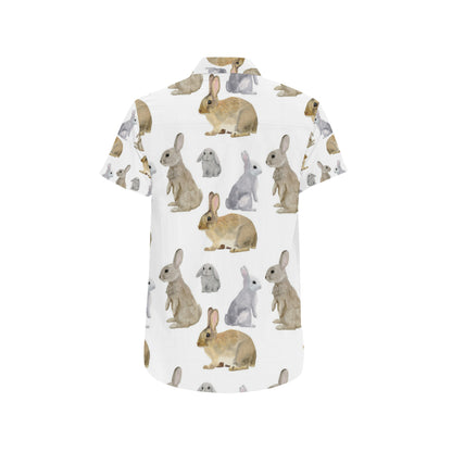 Rabbit Pattern Print Design 02 Men's Short Sleeve Button Up Shirt