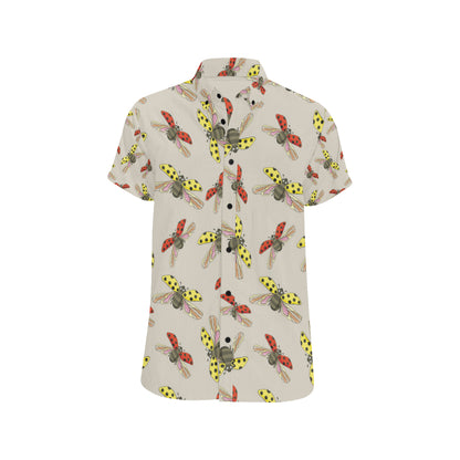 Ladybug Pattern Print Design 04 Men's Short Sleeve Button Up Shirt