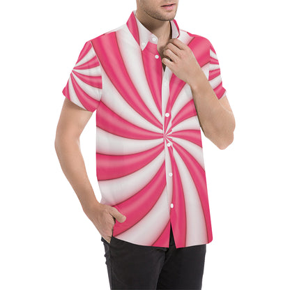 Vortex Twist Swirl Candy Print Men's Short Sleeve Button Up Shirt