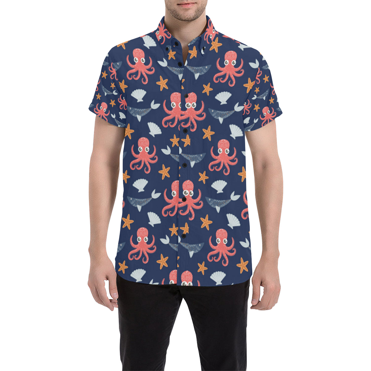 Octopus Pattern Print Design A04 Men's Short Sleeve Button Up Shirt