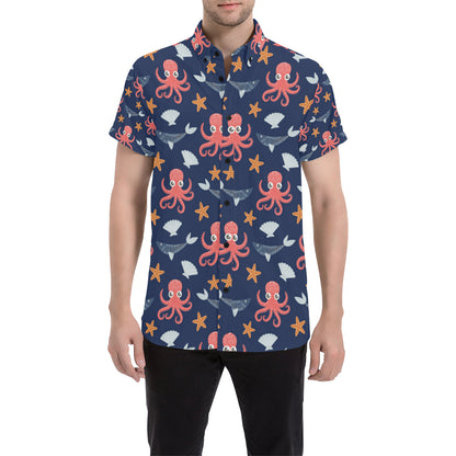 Octopus Pattern Print Design A04 Men's Short Sleeve Button Up Shirt