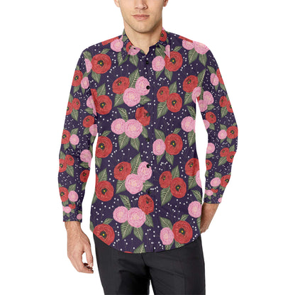 Camellia Pattern Print Design CM02 Men's Long Sleeve Shirt