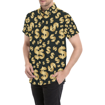 Dollar Pattern Print Design DO04 Men's Short Sleeve Button Up Shirt
