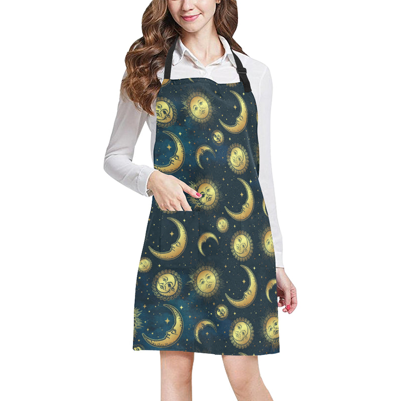 Gold Sun Moon Face Apron with Pocket