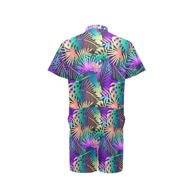 Neon Flower Tropical Palm Leaves Men's Romper