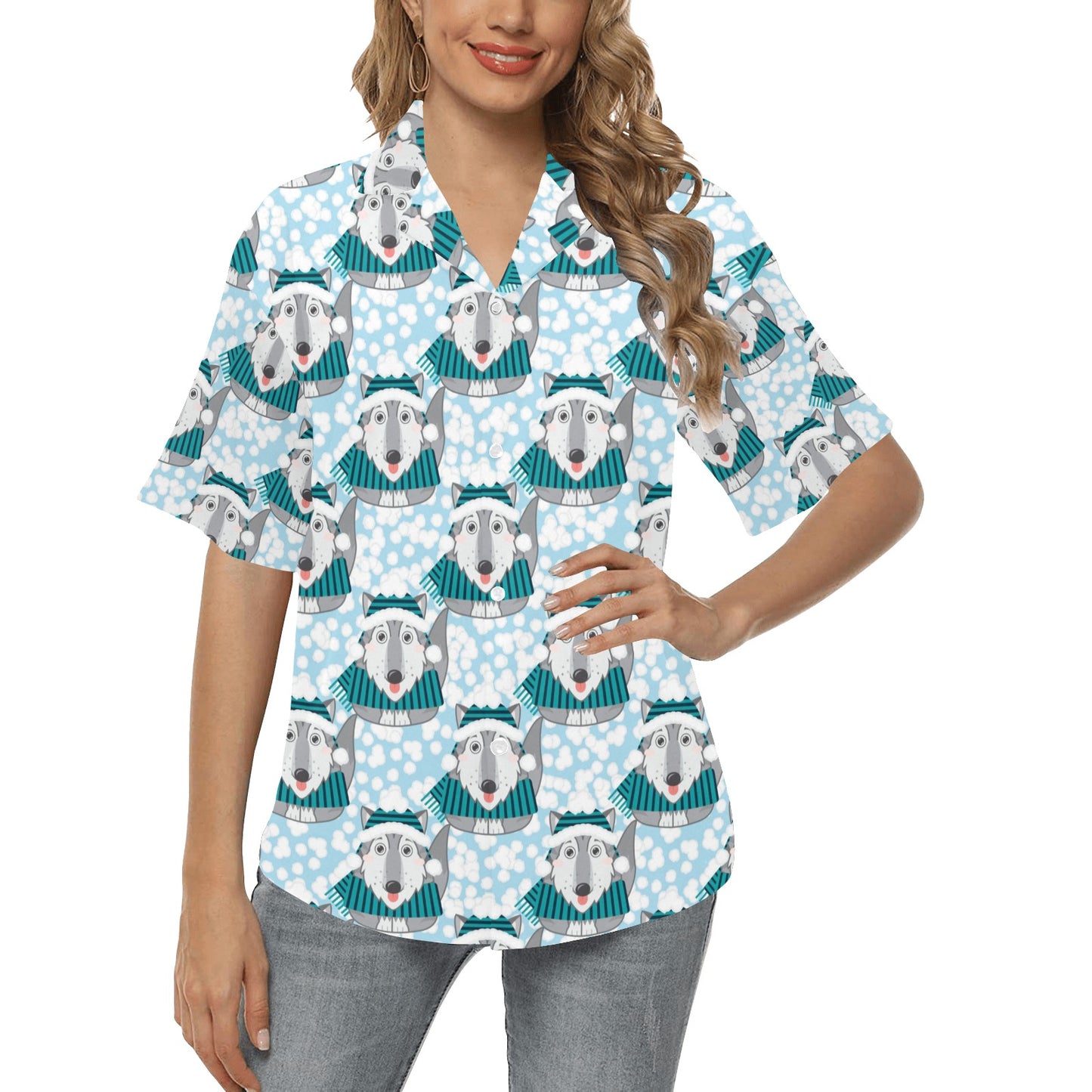 Alaskan Malamute Pattern Print Design 01 Women's Hawaiian Shirt