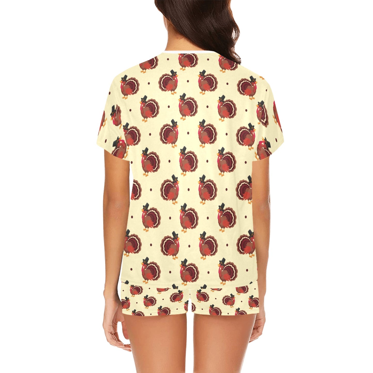 Thanksgiving Print Design LKS3010 Women's Short Pajama Set