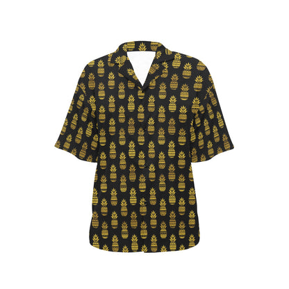 Pineapple Gold Tribal Style Print Women's Hawaiian Shirt