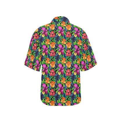 Tropical Folower Colorful Print Women's Hawaiian Shirt