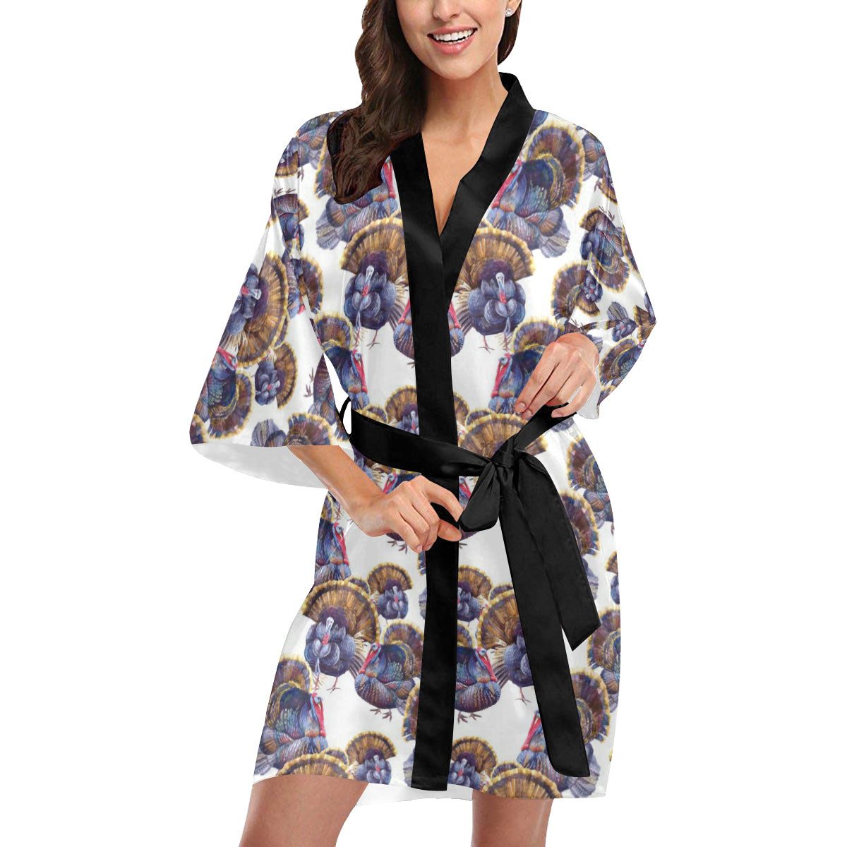 Turkey Pattern Print Design 01 Women's Short Kimono