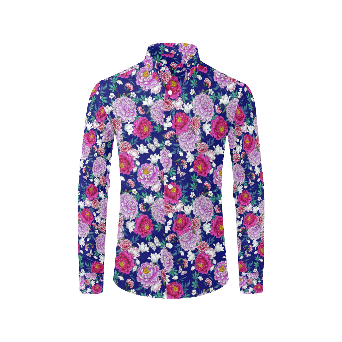 Dahlia Pattern Print Design DH013 Men's Long Sleeve Shirt