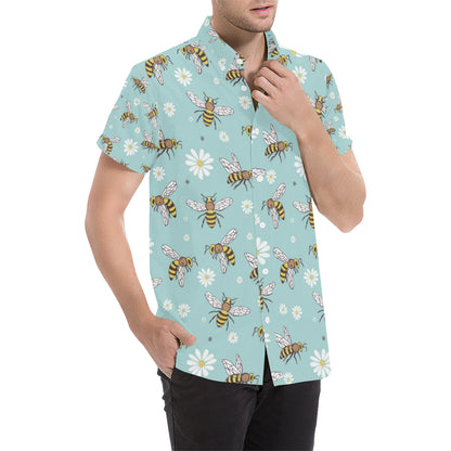 Bee Pattern Print Design BEE010 Men's Short Sleeve Button Up Shirt
