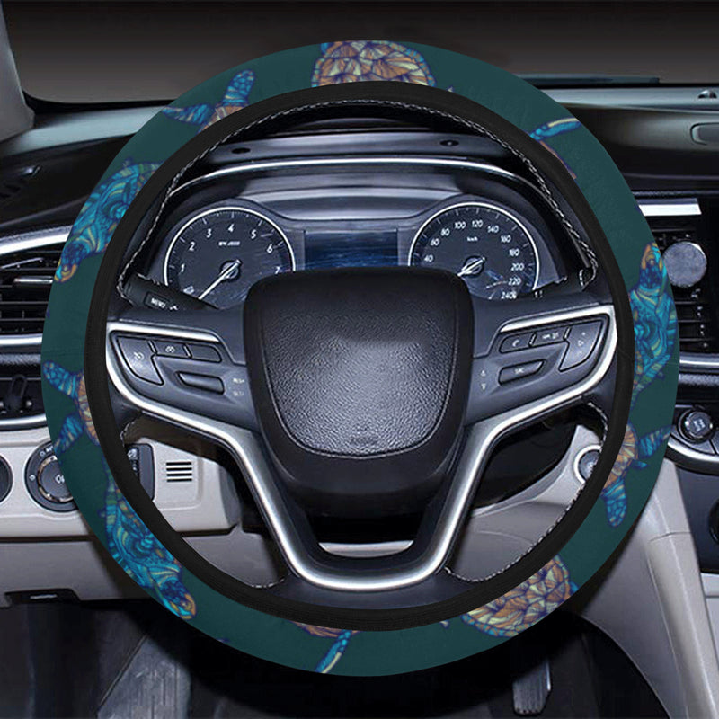 Sea Turtle Hand Drawn Blue Print Steering Wheel Cover with Elastic Edge