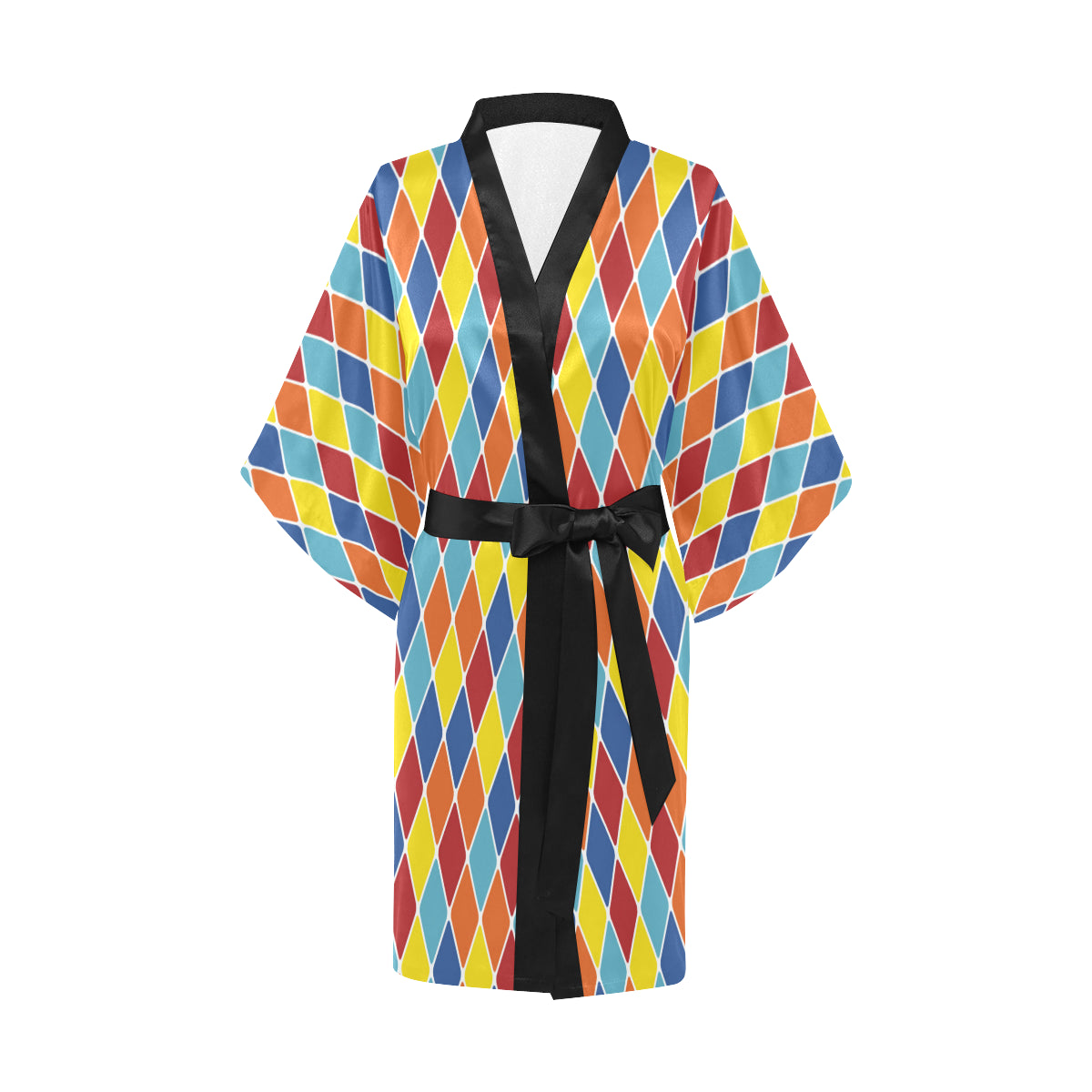 Harlequin Pattern Print Design 01 Women's Short Kimono