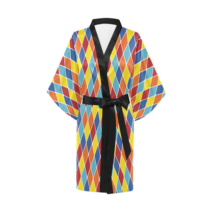 Harlequin Pattern Print Design 01 Women's Short Kimono