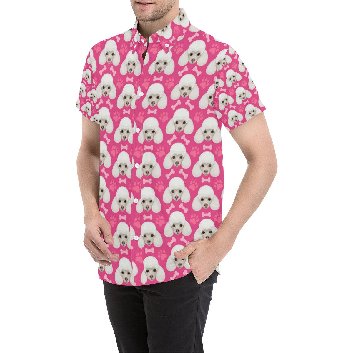 Poodle Pattern Print Design A04 Men's Short Sleeve Button Up Shirt