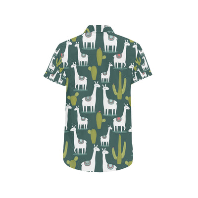 Llama Cactus Pattern Print Design 02 Men's Short Sleeve Button Up Shirt