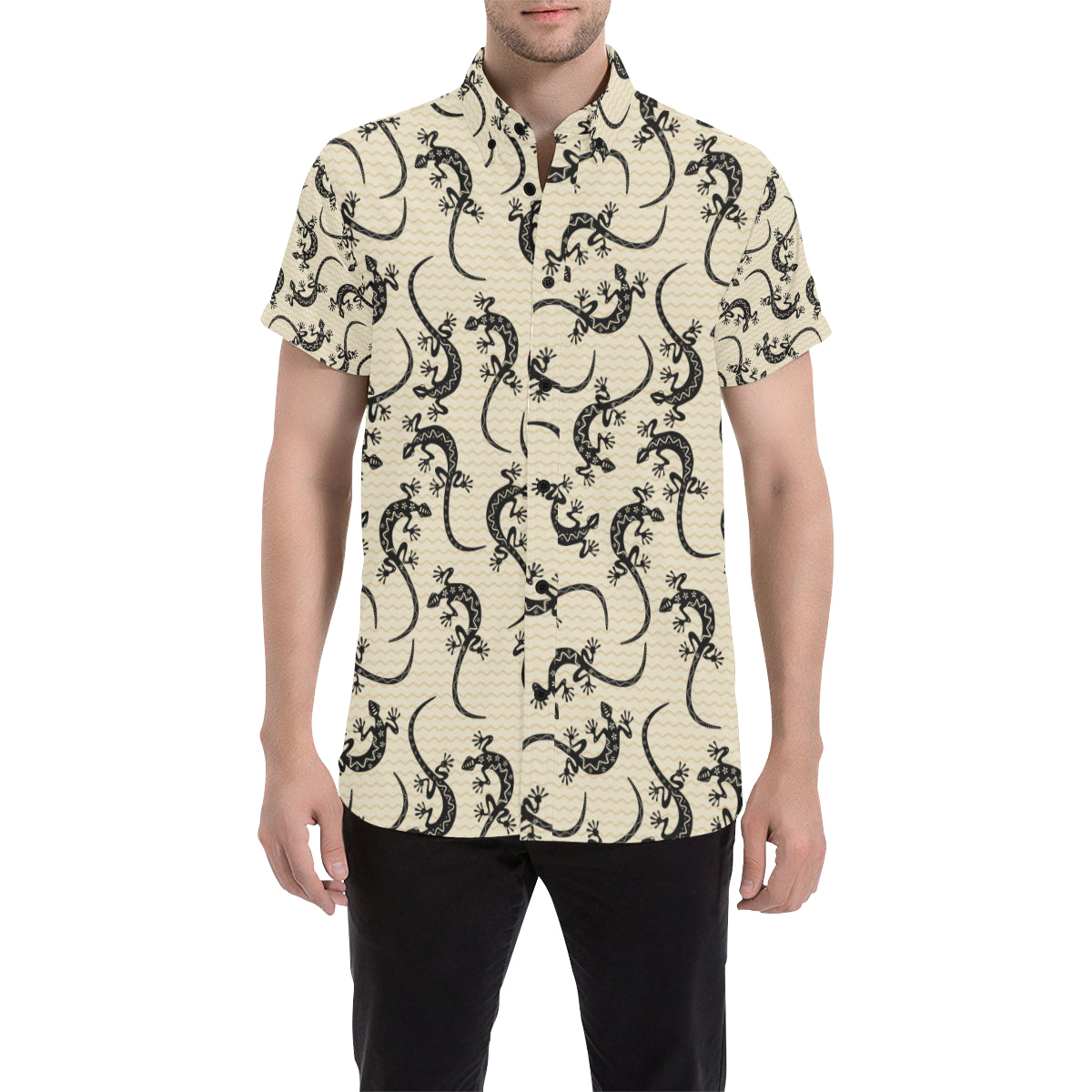 lizard Pattern Print Design 02 Men's Short Sleeve Button Up Shirt