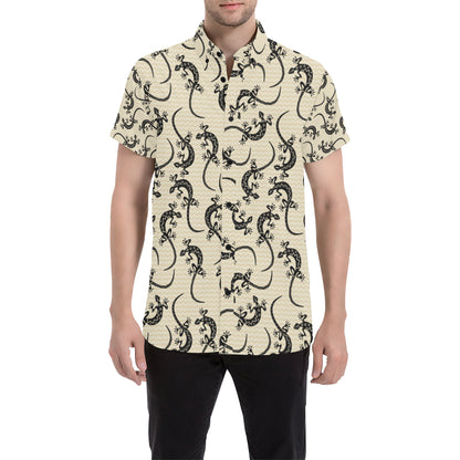 lizard Pattern Print Design 02 Men's Short Sleeve Button Up Shirt