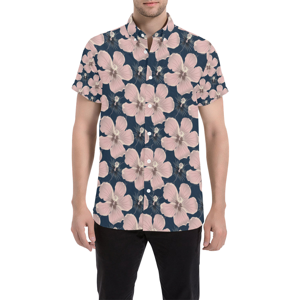 Plumeria Pattern Print Design PM018 Men's Short Sleeve Button Up Shirt