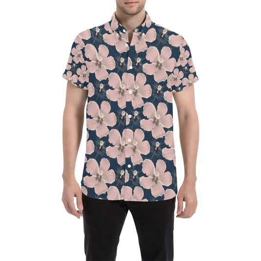 Plumeria Pattern Print Design PM018 Men's Short Sleeve Button Up Shirt