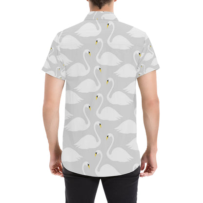 Swan Pattern Print Design 02 Men's Short Sleeve Button Up Shirt