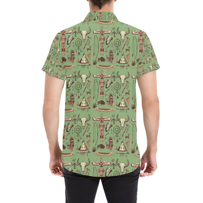 Native Indian Themed Design Print Men's Short Sleeve Button Up Shirt