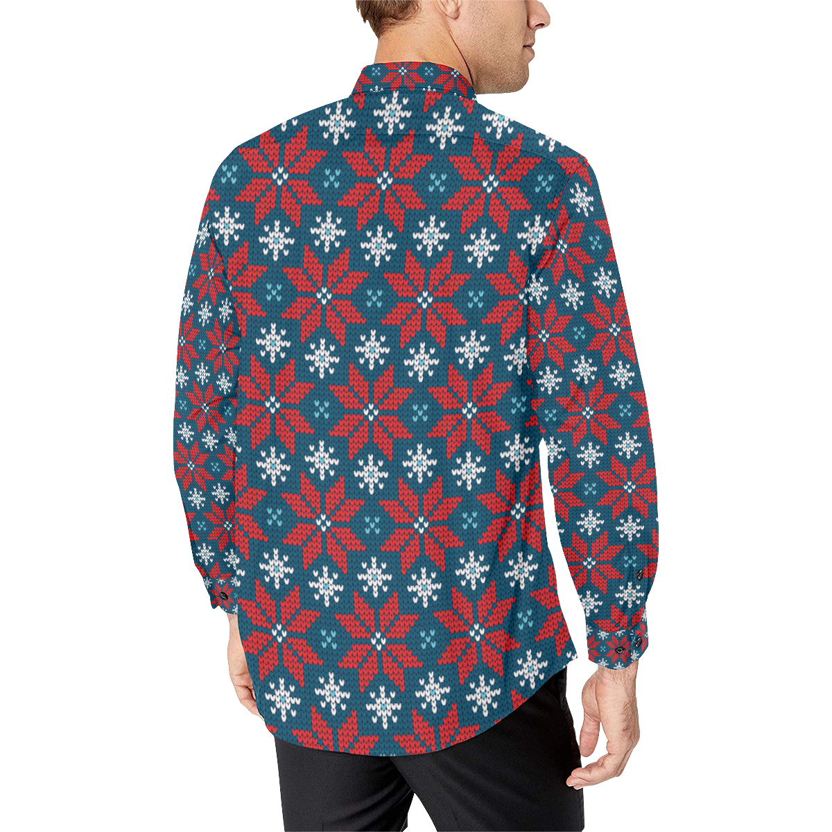 Poinsettia Pattern Print Design A02 Men's Long Sleeve Shirt