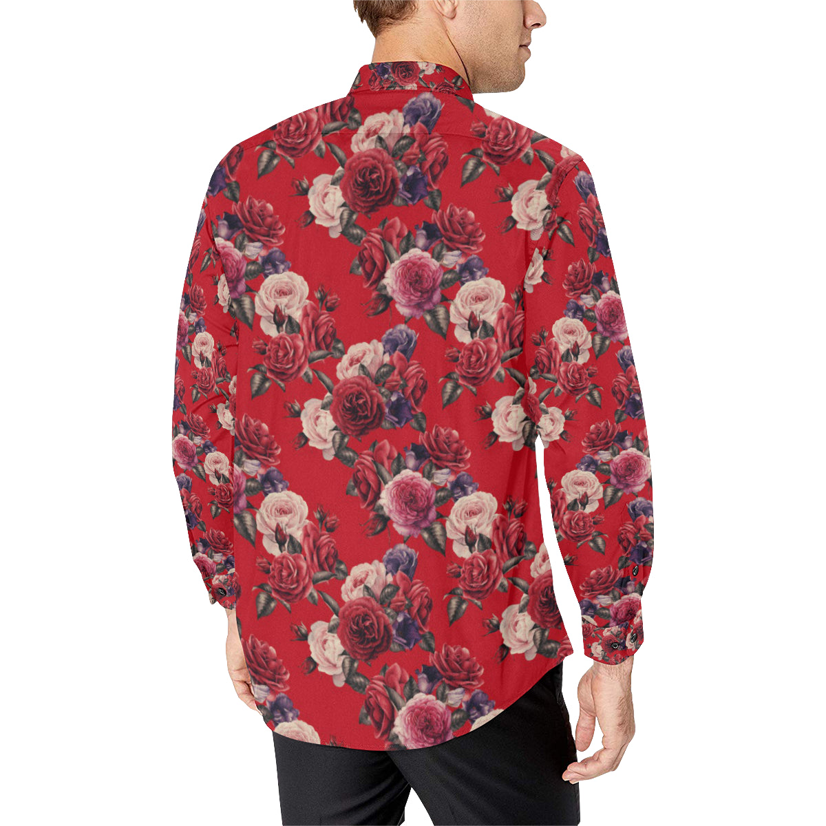 Rose Red Pattern Print Design RO07 Men's Long Sleeve Shirt