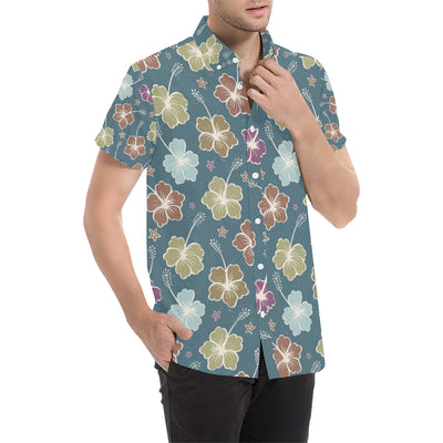 Hibiscus Pattern Print Design HB033 Men's Short Sleeve Button Up Shirt