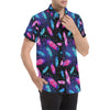 Feather Colorful Boho Design Print Men's Short Sleeve Button Up Shirt