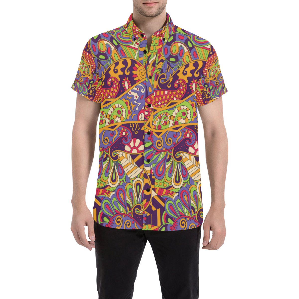 Funky Retro Pattern Print Design A04 Men's Short Sleeve Button Up Shirt