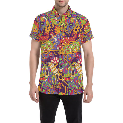 Funky Retro Pattern Print Design A04 Men's Short Sleeve Button Up Shirt
