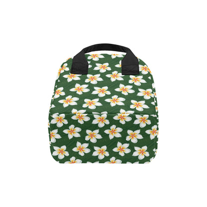 White Plumeria Pattern Print Design PM020 Insulated Lunch Bag