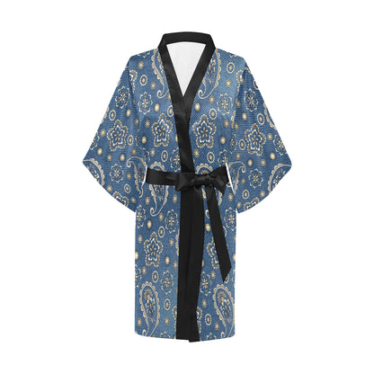 Jean Paisley Pattern Print Design 01 Women's Short Kimono