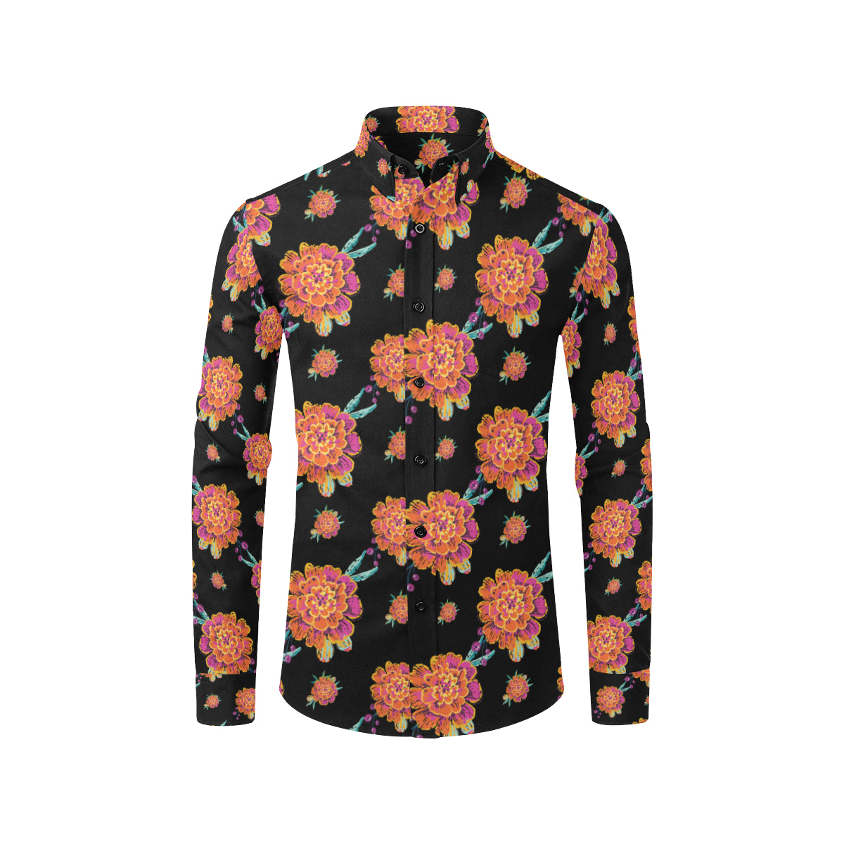 Marigold Pattern Print Design 01 Men's Long Sleeve Shirt