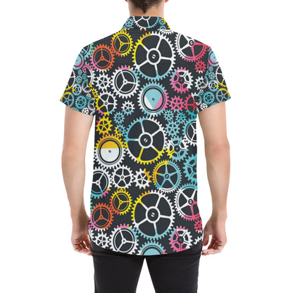 Mechanic Pattern Print Design 02 Men's Short Sleeve Button Up Shirt