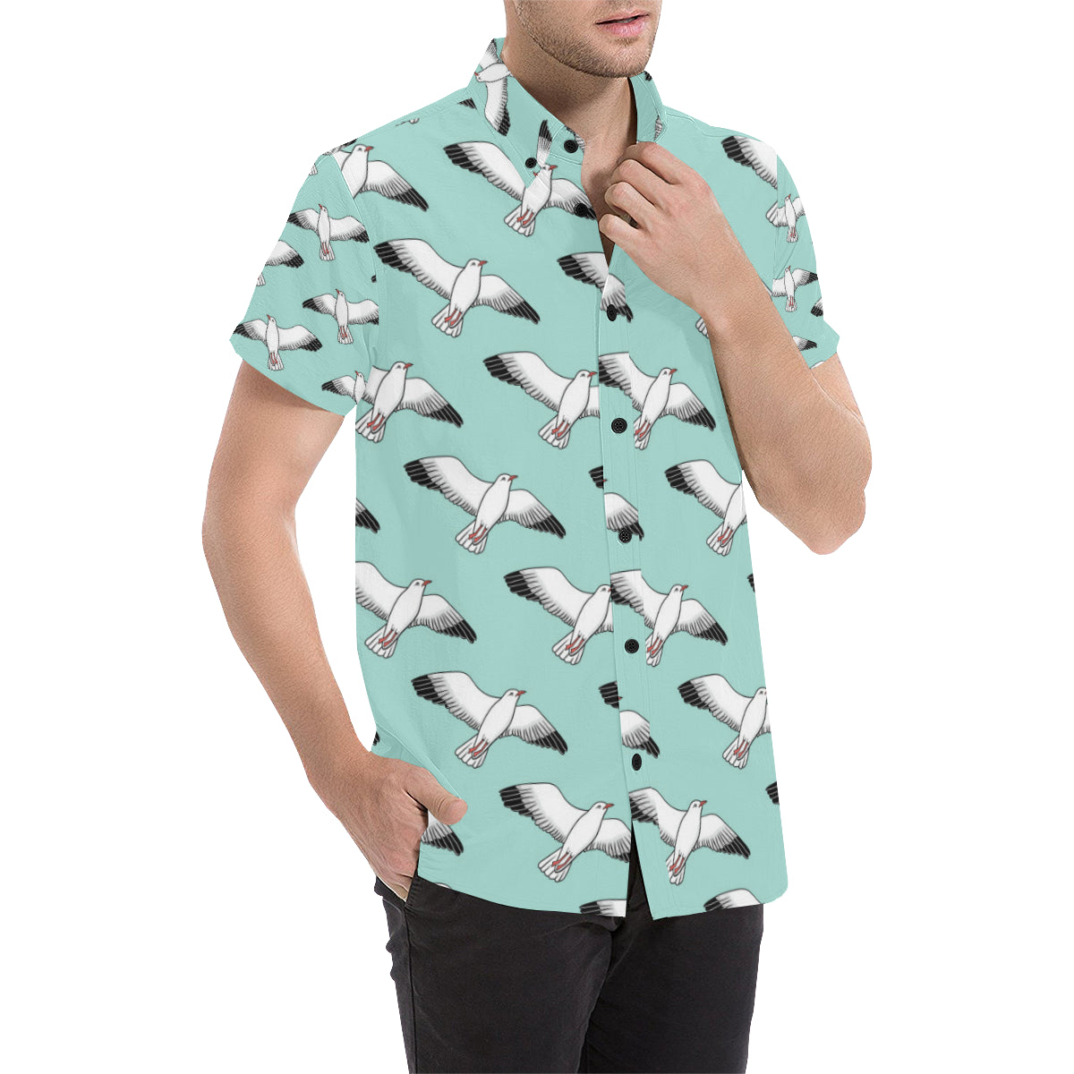 Pigeon Pattern Print Design 02 Men's Short Sleeve Button Up Shirt