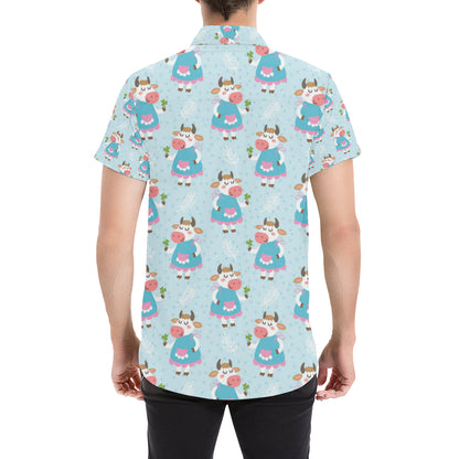 Cattle Happy Pattern Print Design 03 Men's Short Sleeve Button Up Shirt