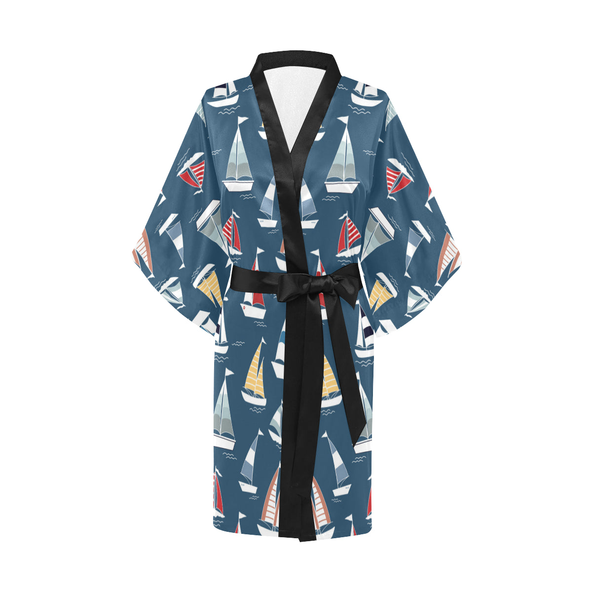 Sailing Ships Pattern Print Design A04 Women's Short Kimono